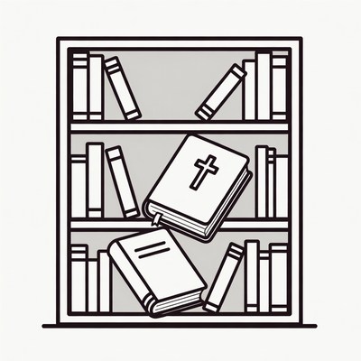 Open Bible Falling from Bookshelf