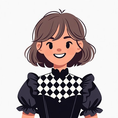 Smiling woman in checkered dress illustration