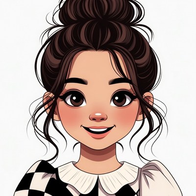 Smiling Asian girl with messy bun