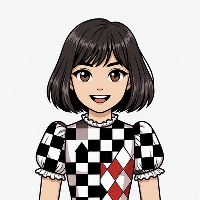 Anime girl in checkered dress