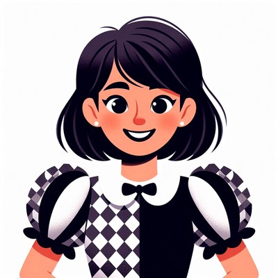 Smiling woman in harlequin dress illustration