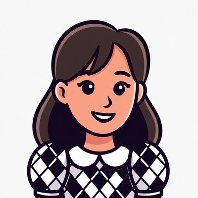 Smiling cartoon girl in harlequin dress