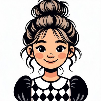 Asian girl in black white dress