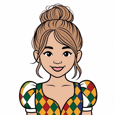 Asian woman in harlequin outfit