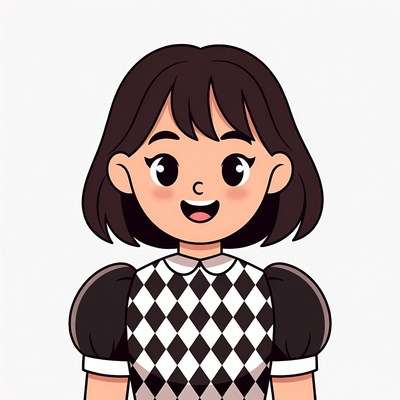 Smiling girl in harlequin dress illustration