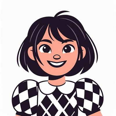 Smiling girl in checkered dress