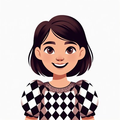 Smiling Asian girl in checkered dress