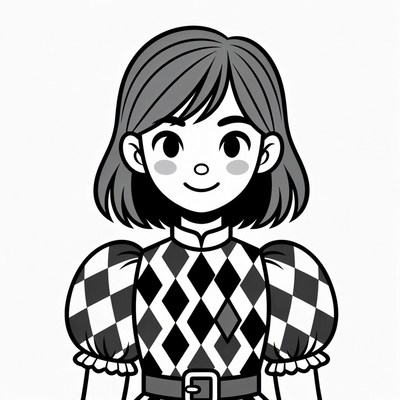 Girl in Harlequin Dress Illustration