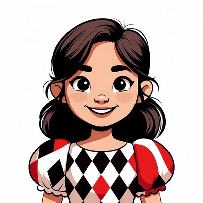 Smiling Asian girl in harlequin costume