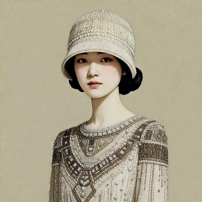Asian woman in beaded flapper dress