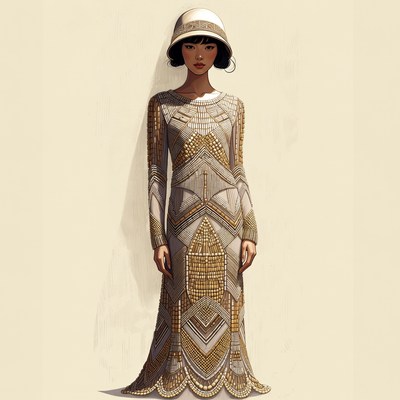 Asian woman in beaded flapper dress