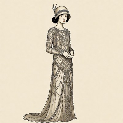 Asian woman in 1920s beaded gown