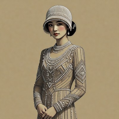 Asian woman in beaded 1920s dress