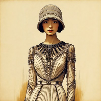Asian woman in 1920s beaded dress