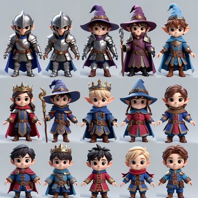 Chibi Fantasy Knights Wizards Elves Illustration