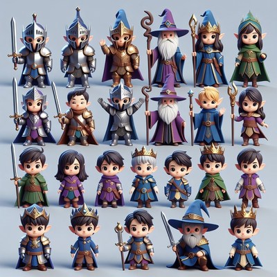 Fantasy Chibi Elves Knights Wizards