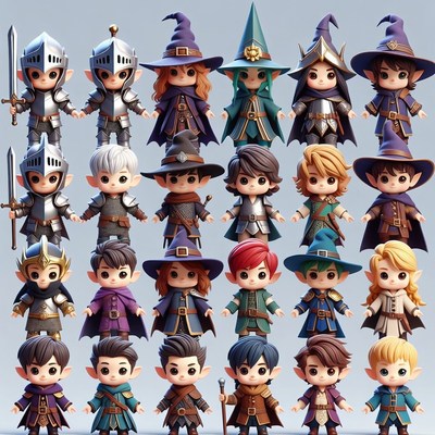 Chibi Fantasy Elves Knights Wizards