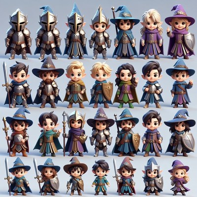 Chibi Fantasy Knights and Elves Illustration