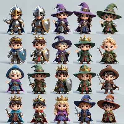 Chibi Knights Wizards Kings Elves Illustration