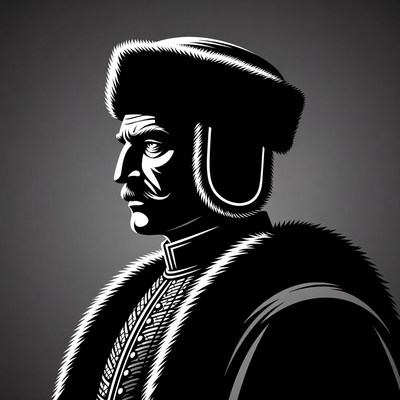 Man in fur hat profile silhouette