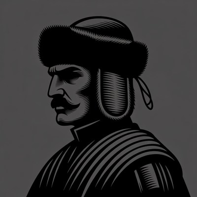 Man in fur hat profile silhouette