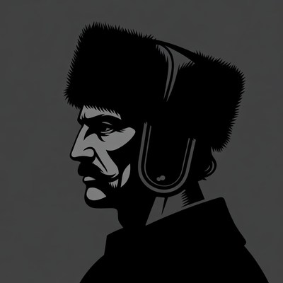 Man in fur ushanka hat silhouette