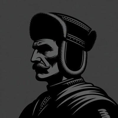 Man in fur hat silhouette