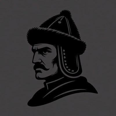 Profile of Cossack warrior in fur hat