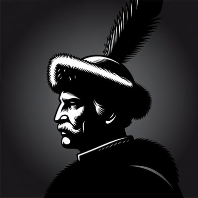 Man in fur hat with feather