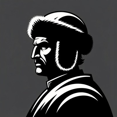 Man in fur ushanka hat silhouette