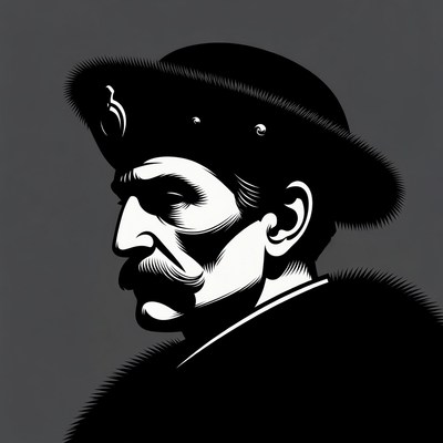 Man in fur hat silhouette