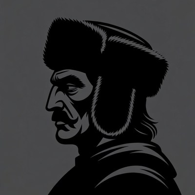 Man in fur hat profile silhouette