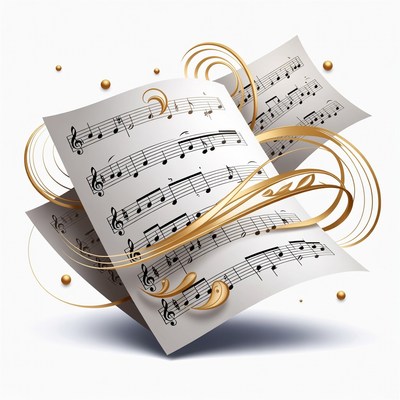 Golden Swirling Music Sheets Illustration