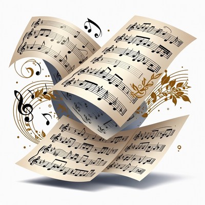 Flying Sheet Music Notes Illustration