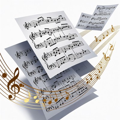 Flying Sheet Music with Notes