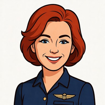 Cartoon redhead woman pilot smiling