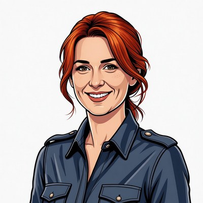 Smiling redhead woman in navy uniform