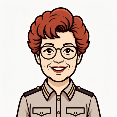 Cartoon woman in military uniform