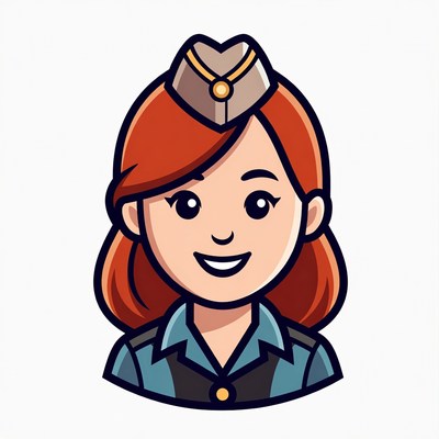Cartoon redhead flight attendant smiling