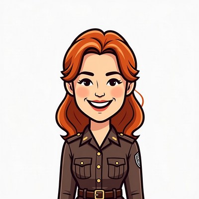 Cartoon redhead woman in uniform