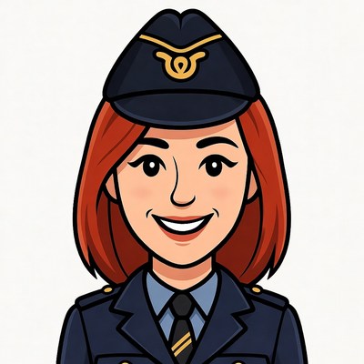 Cartoon redhead female pilot smiling