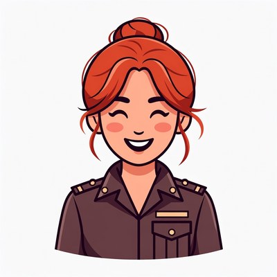 Smiling redhead woman in military uniform