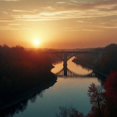 Bridge over river at sunset