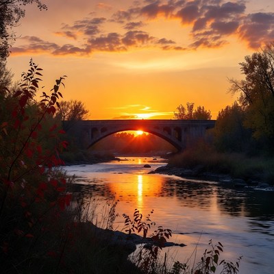 Sunset Over Stone Bridge River