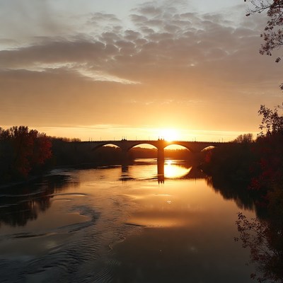 Sunset over Stone Bridge and River