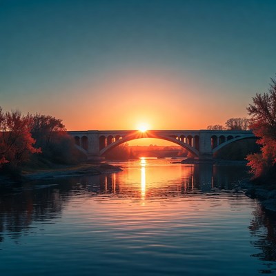 Bridge over river at sunset