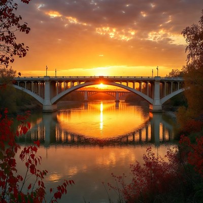 Bridge at Sunset over River