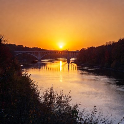 Sunset over Bridge and River