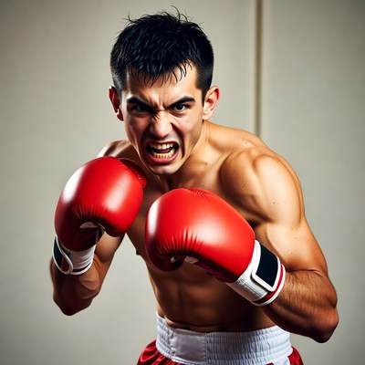 Muscular boxer man with red gloves