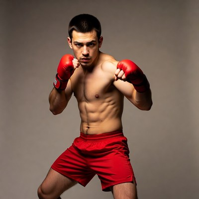 Muscular man boxing pose